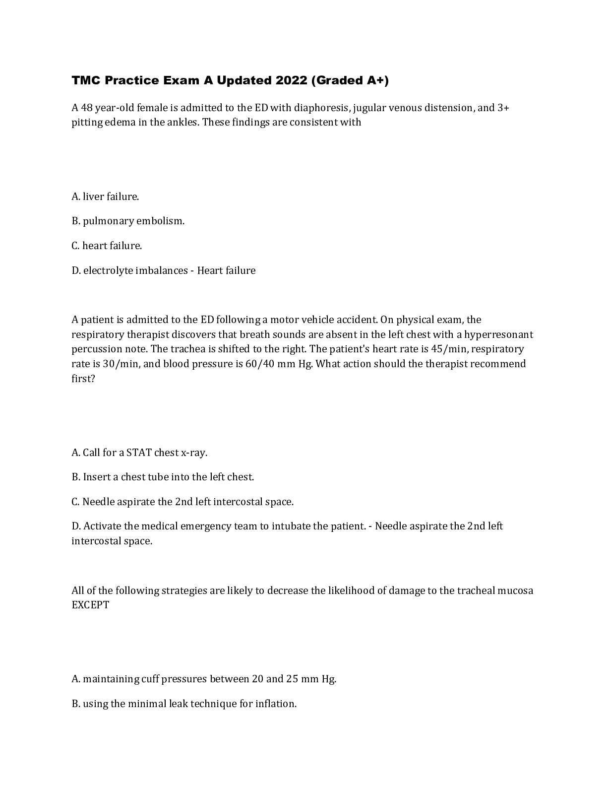 Preview image for TMC Practice Exam A Updated 2022 (Graded A+)